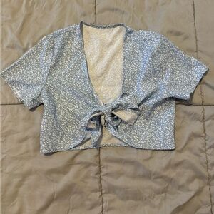 Blue Floral Tie-Front Top